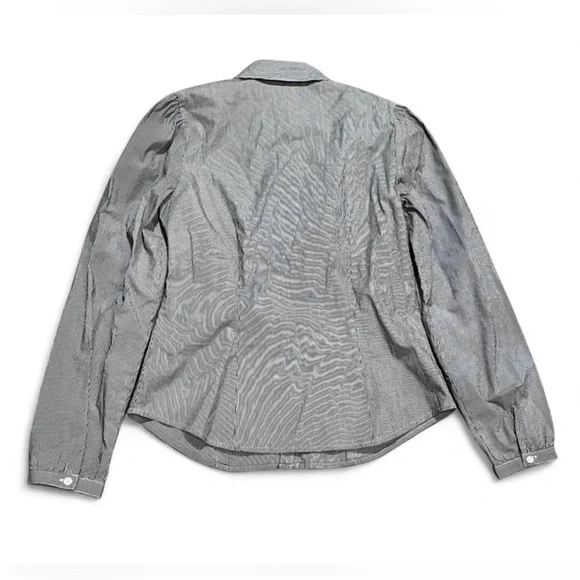 LOFT Black and White Striped Button-Up Shirt Classic Preppy - Picture 2 of 7